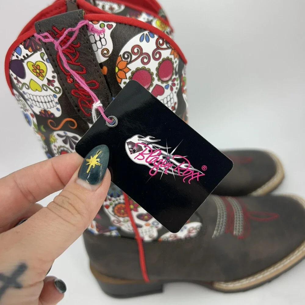 Blazin Roxx Boots Kids Size 10 Destiny Sugar Skull Western Zip Slip Resistant